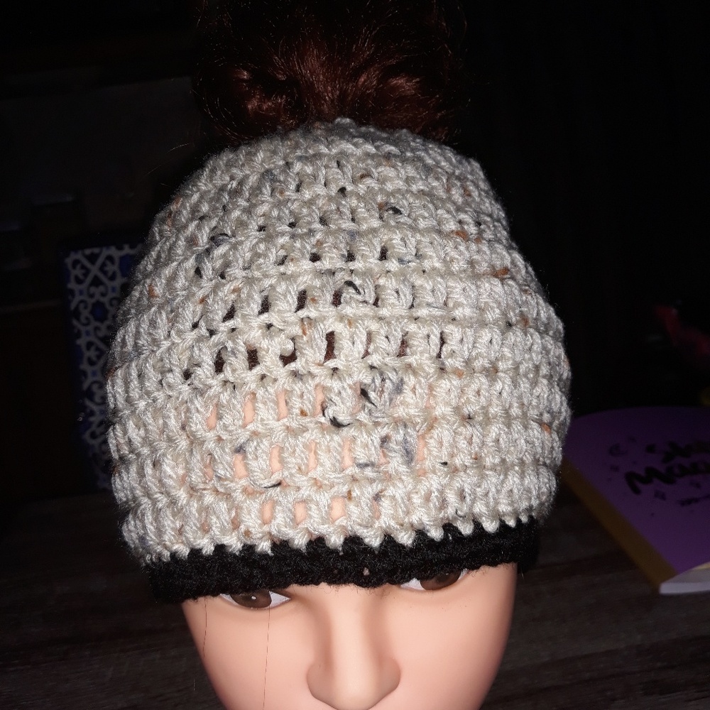Crochet messy bun beanie